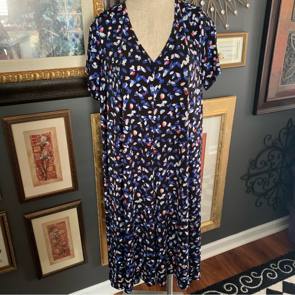 Roaman's Black and Blue Patterned Midi Dress